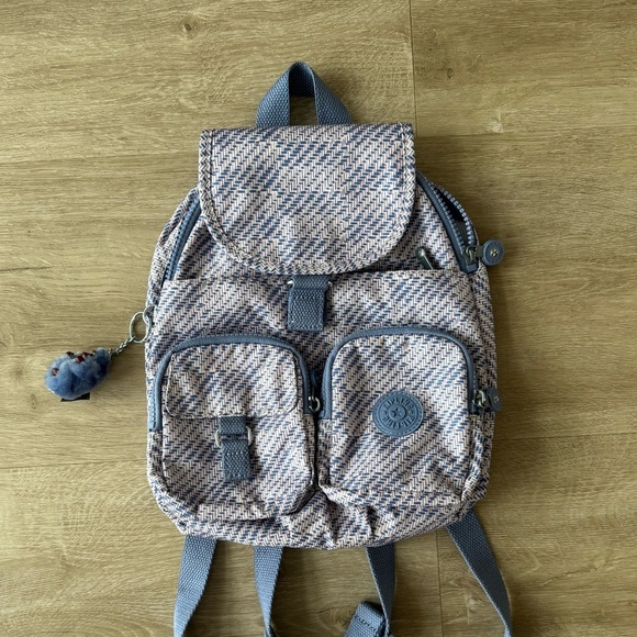Kipling Firefly Backpack Eternal Tweed Blue Pink - Picture 1 of 14